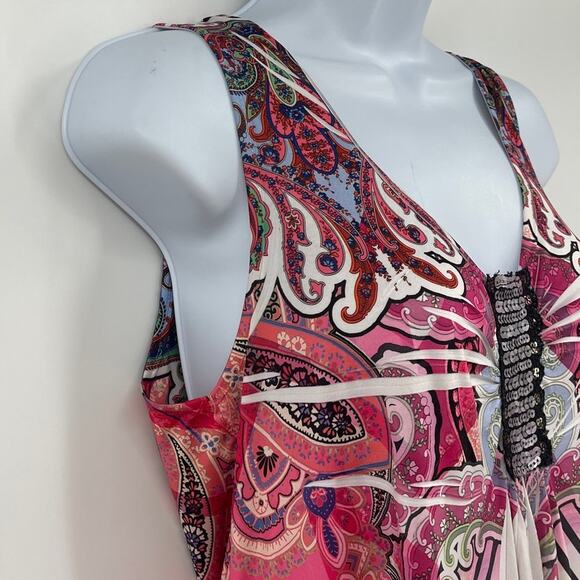 Unity World Y2K Babydoll Top Sz M Boho Fairy Grunge Tunic Pleated Sequin Paisley - Picture 4 of 12